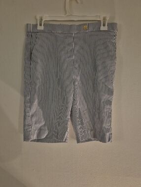 Jones New York Blue and White Striped Flat Front Shorts